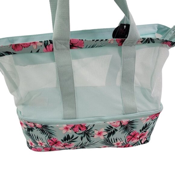 Tropical Print Beach Tote Bag with Zip Bottom - Picture 5 of 15